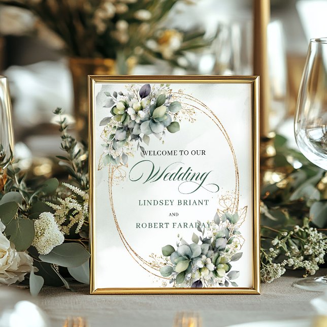 Soft Greenery and Gold Wedding Welcome Sign (Soft Greenery and Gold Wedding Welcome Sign)