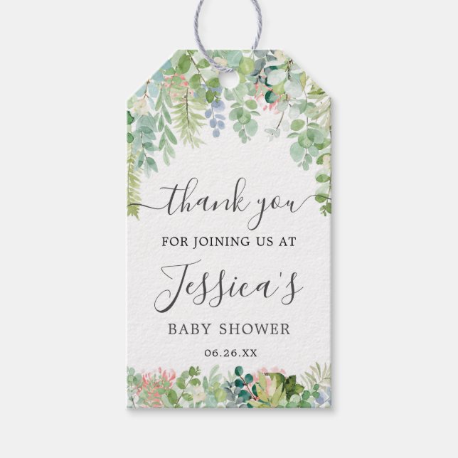 Soft Greenery Baby Shower Favour Tag (Front)