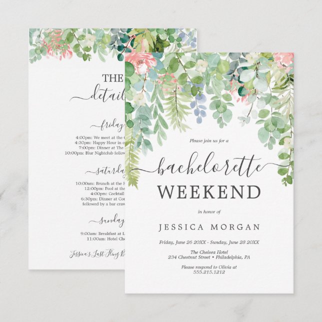 Soft Greenery Bachelorette Party Invite Card (Front/Back)