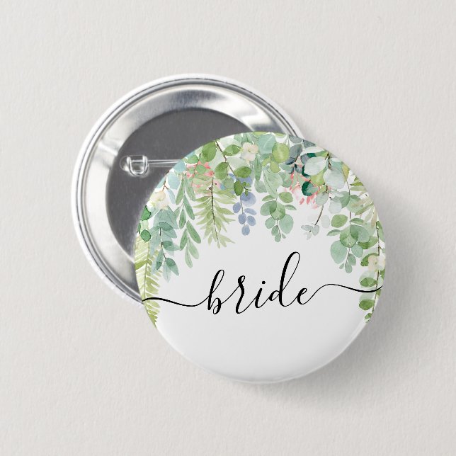 Soft Greenery Bridal Party Button - Bride (Front & Back)
