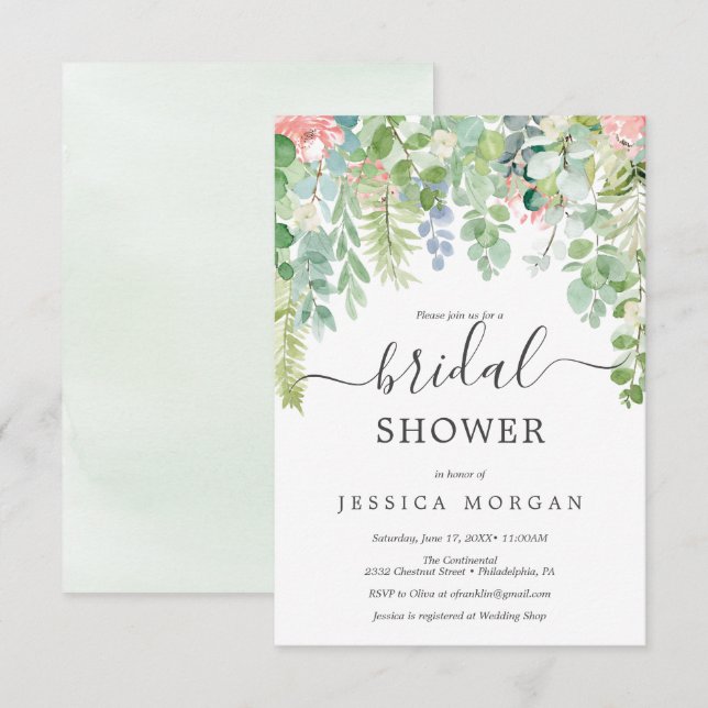 Soft Greenery Bridal Shower Invitation Card (Front/Back)