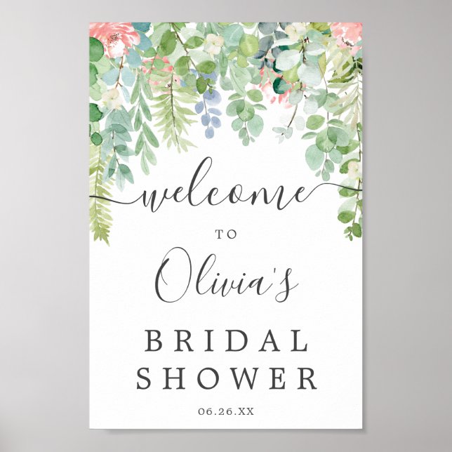 Soft Greenery Bridal Shower Welcome Sign (Front)