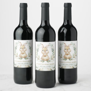 Soft Greenery Bunny Easter Rabbit Baby Shower Wine Label