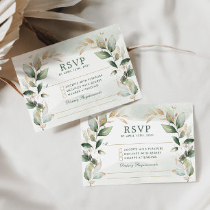 Soft Greenery Gold Quinceanera RSVP Enclosure Card