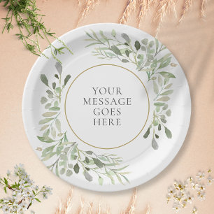 Soft Greenery Leaves Celebration Paper Plate
