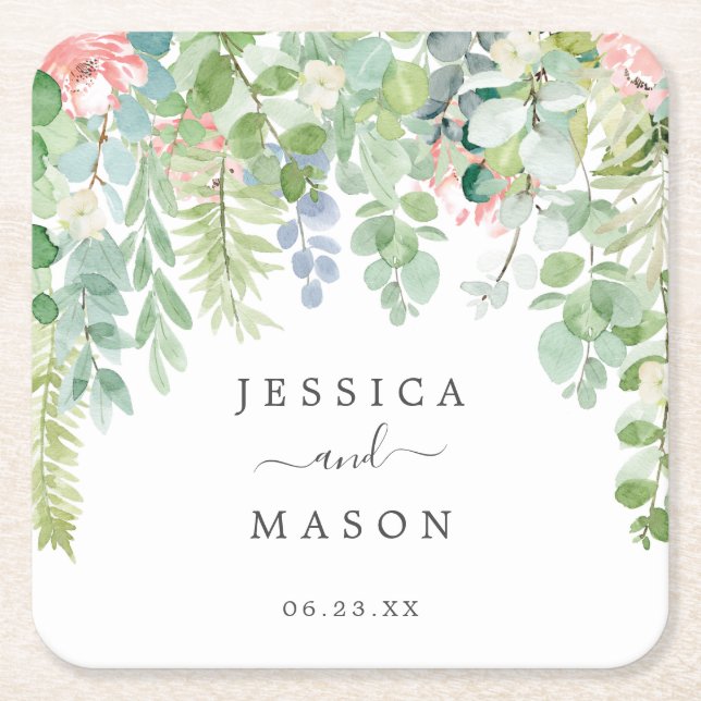 Soft Greenery Wedding Coasters (Front)