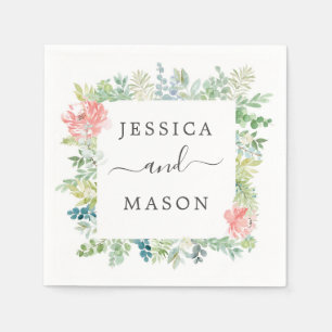 Soft Greenery Wedding Cocktail Napkin