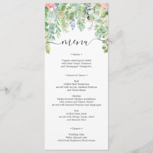 Soft Greenery Wedding Menu or Bridal Shower Invitation