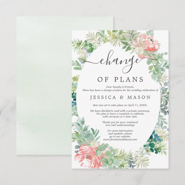 Soft Greenery Wedding Postponed Announcement (Front/Back)