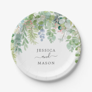 Soft Greenery Wedding Shower Paper Plate