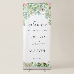 Soft Greenery Wedding Welcome Banner Stand
