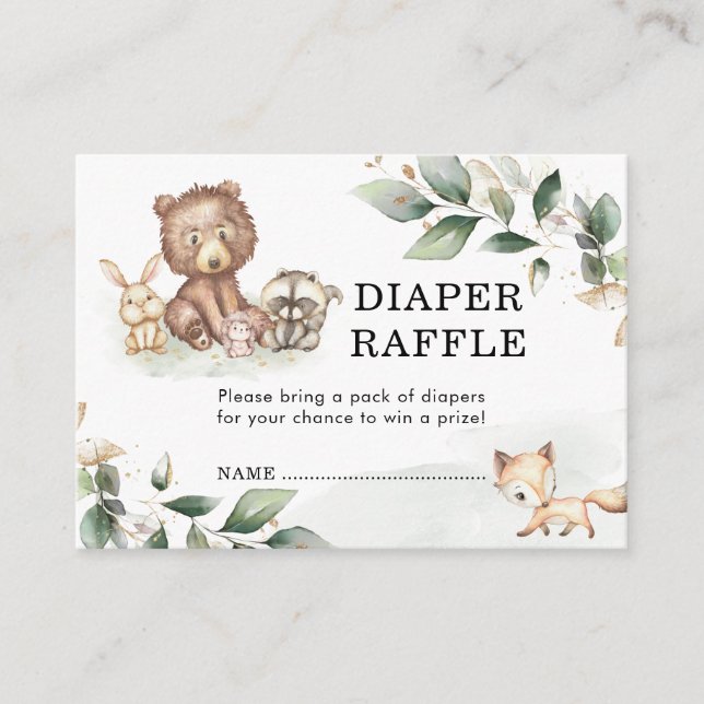Soft Greenery Woodland Baby Shower Diaper Raffle E Enclosure Card (Front)