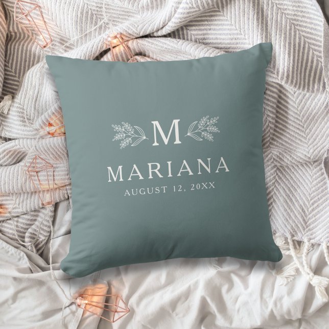 Soft Greenish Blue Rustic Monogram Personalised Cushion (Creator Uploaded)