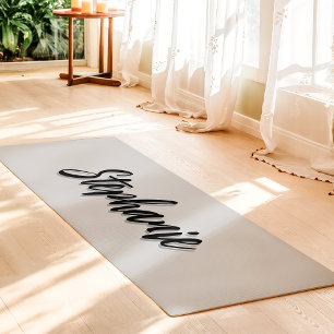 Soft Grey And Black Custom Name Simple Yoga Mat