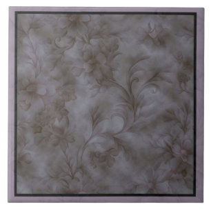 Soft grey and lavender floral scroll design tile