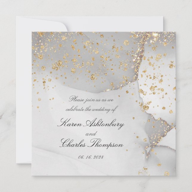 Soft Grey And Shimmering Gold Modern Wedding  Invitation (Front)