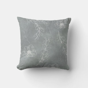 soft grey and white floral leaves pattern cushion