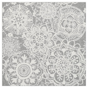 Soft Grey and White Mandala Pattern Fabric