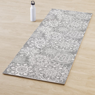 Soft Grey and White Mandala Pattern Yoga Mat
