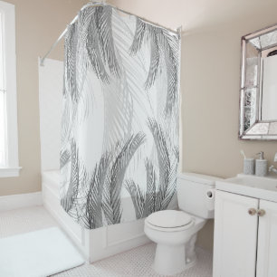 Soft Grey Black White Feather Palm Bliss 1 Shower Curtain
