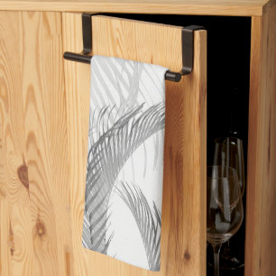 Soft Grey Black White Feather Palm Bliss 1 Tea Towel