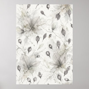 Soft Grey Botanical Seed Pods Watercolor Poster
