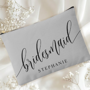 Soft Grey Bridesmaid Modern Calligraphy Accessory Pouch