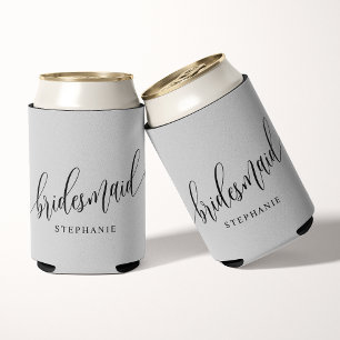 Soft Grey Bridesmaid Modern Script Can Cooler