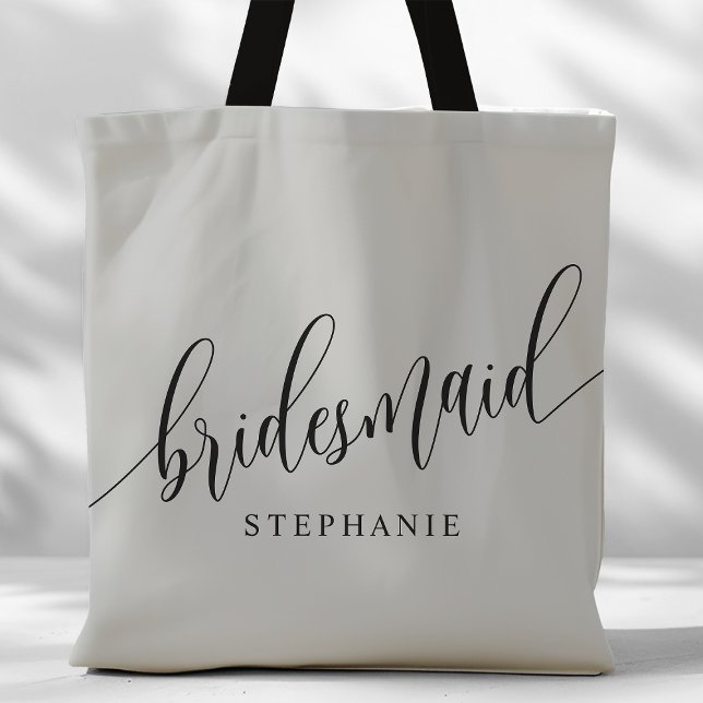 Soft Grey Bridesmaid Modern Script Tote Bag (Creator Uploaded)