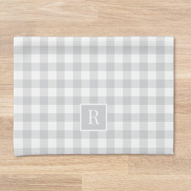 Soft Grey Buffalo Check Custom Initial Tea Towel (Creator Uploaded)