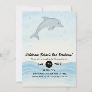 Soft Grey Dolphin Minimal Ocean Birthday  Invitation