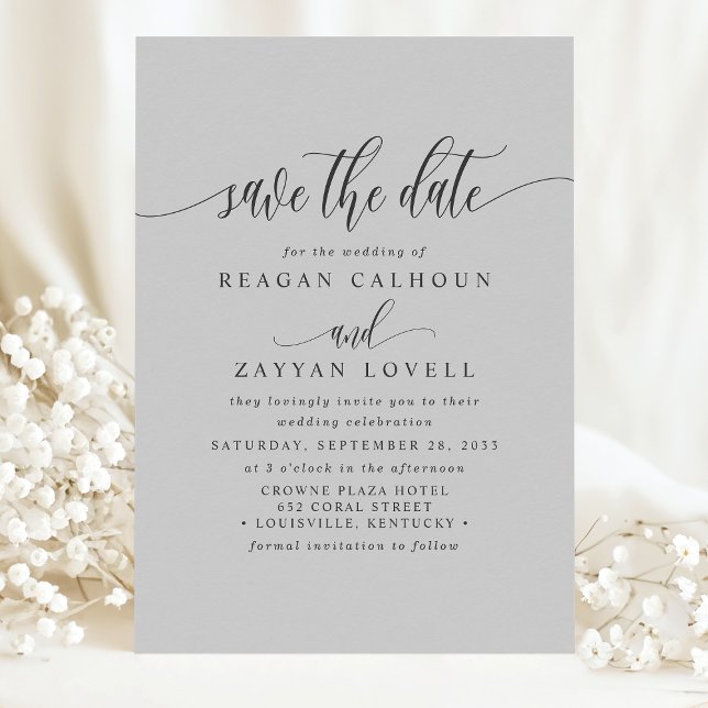 Soft Grey Elegant Calligraphy Save The Date (Creator Uploaded)