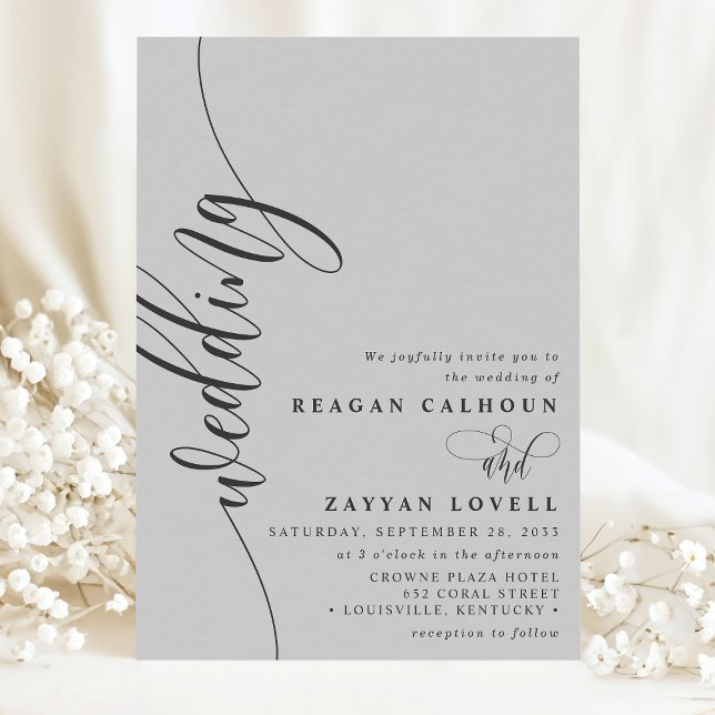 Soft Grey Elegant Calligraphy Script Wedding Invitation (Creator Uploaded)