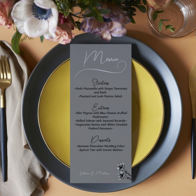 Soft Grey Floral Watercolor Wedding Menu (Creator Uploaded)