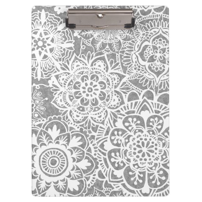 Soft Grey Mandala Pattern Clipboard (Front)