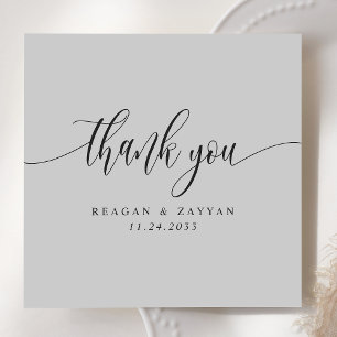 Soft Grey Minimalist Script Wedding Thank You Card