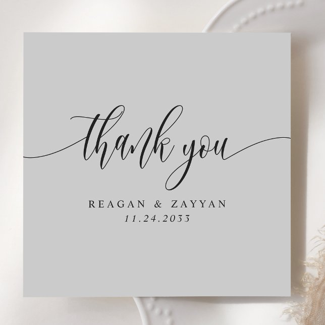 Soft Grey Minimalist Script Wedding Thank You Card (Creator Uploaded)