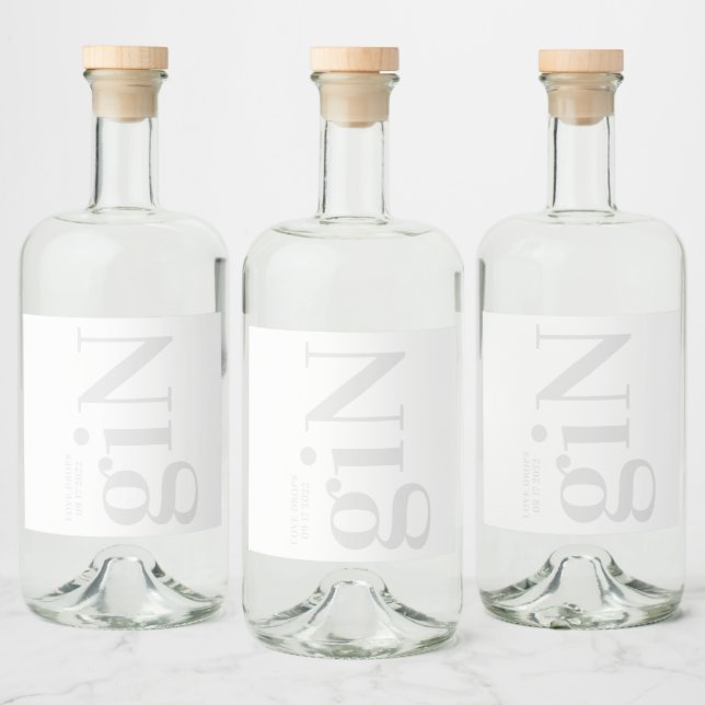 Soft Grey Modern Bold Simple Liquor Bottle Label (Bottles)