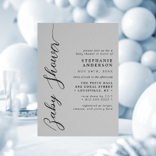 Soft Grey Modern Script Baby Shower Invitation