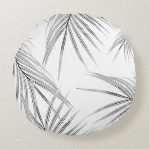 Soft Grey Palm Leaves Dream #1 #tropical #decor  Round Cushion