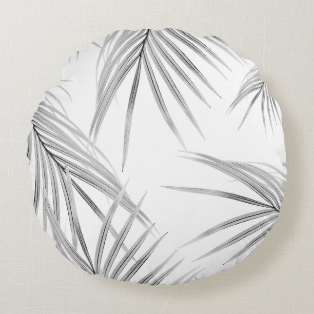 Soft Grey Palm Leaves Dream #1 #tropical #decor  Round Cushion (Front)