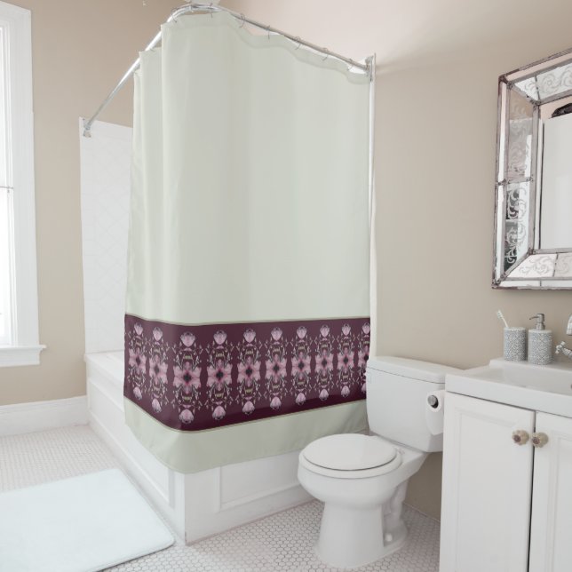 Soft Grey Plum Burgundy With Pastel Pink Shower Curtain (In Situ)