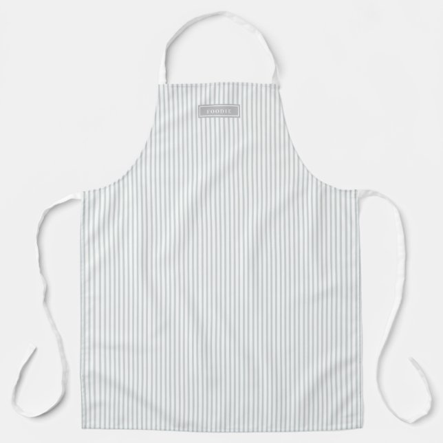 Soft Grey Railroad Stripe Bistro Foodie Apron (Front)