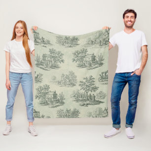 Soft Grey Rustic Farm Toile Countryside Fleece Blanket