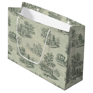 Soft Grey Rustic Farm Toile Countryside Large Gift Bag