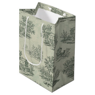 Soft Grey Rustic Farm Toile Countryside Medium Gift Bag
