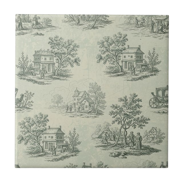 Soft Grey Rustic Farm Toile Countryside Tile (Front)