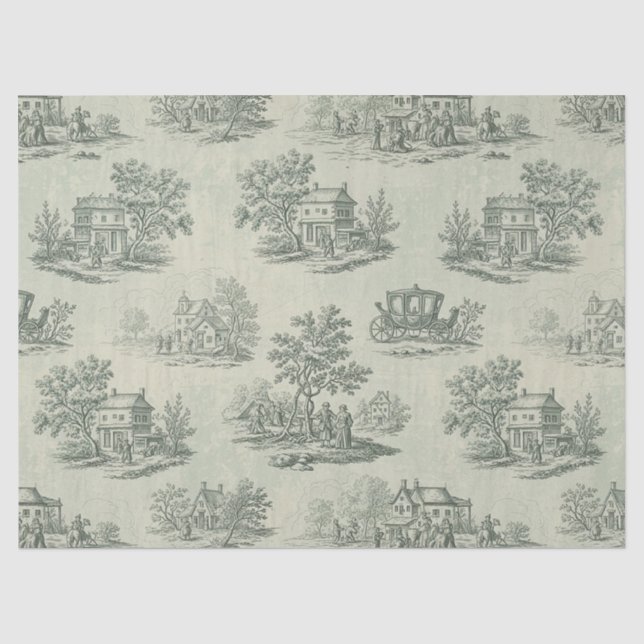 Soft Grey Rustic Farm Toile Countryside Tissue Paper (Front)