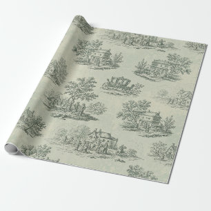 Soft Grey Rustic Farm Toile Countryside Wrapping Paper