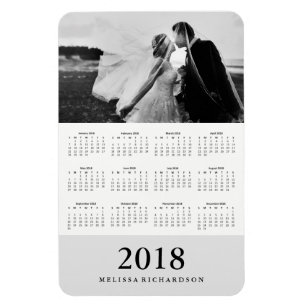 Soft Grey Stripe Elegant 2018 Photo Calendar Magnet